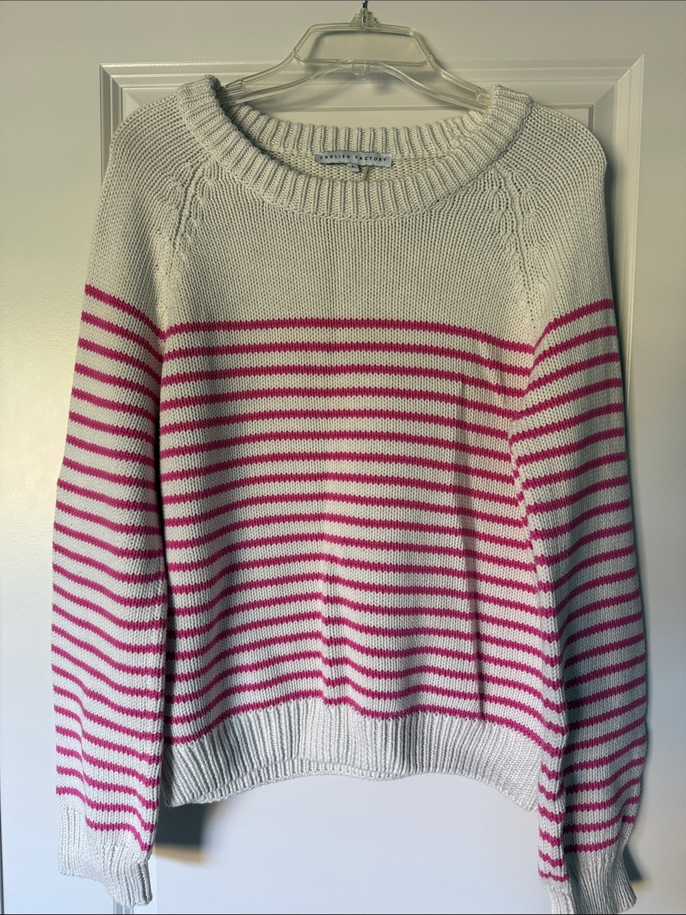 English Factory Cream Sweater with Pink Stripes